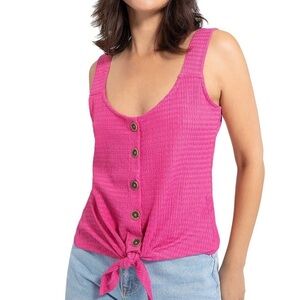 NWT SANCTUARY Pink Texture Sleeveless Button Front Tie Waist Tank Top Size Small